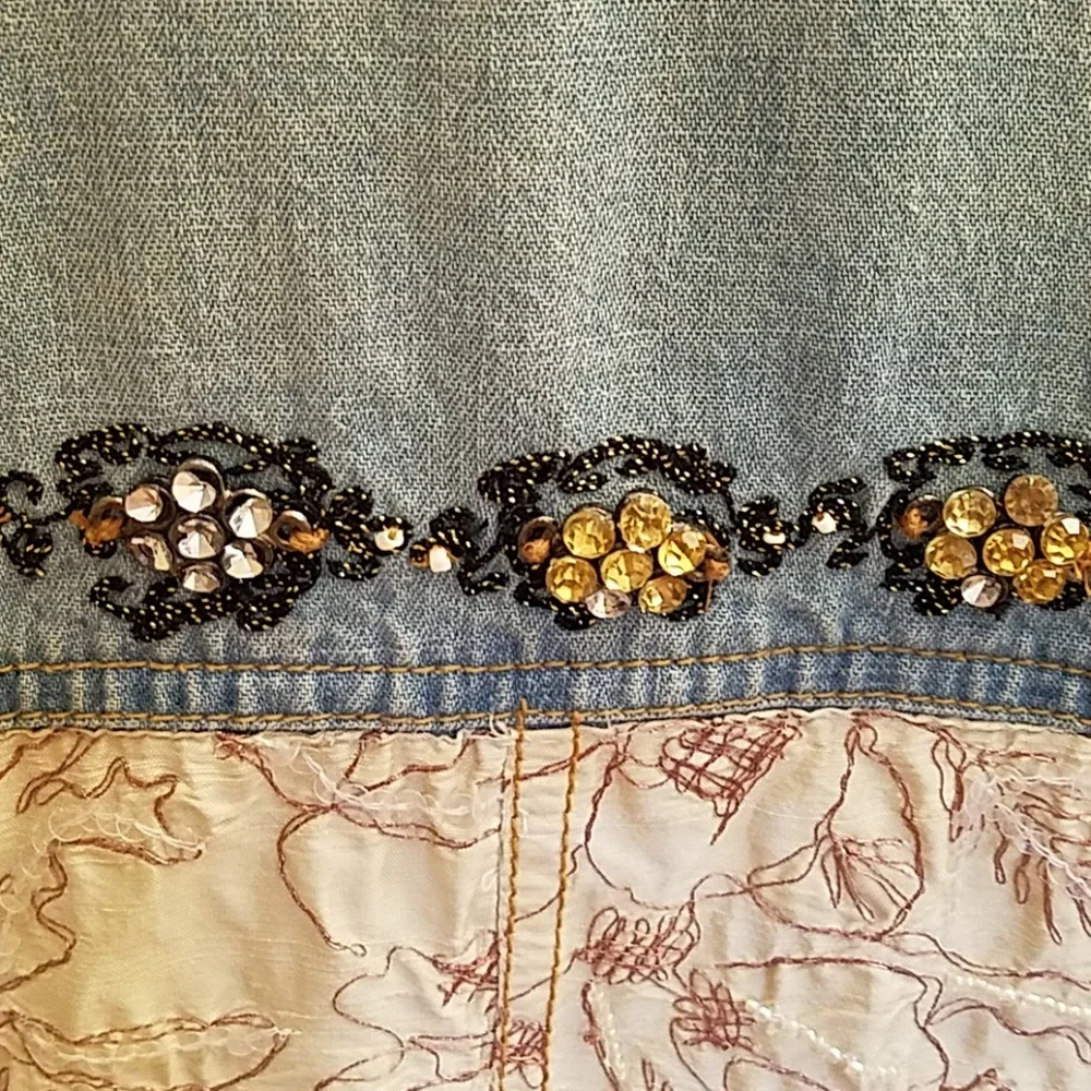 Chico's Jeweled Denim Boho Western Embellished Jacket Size Small